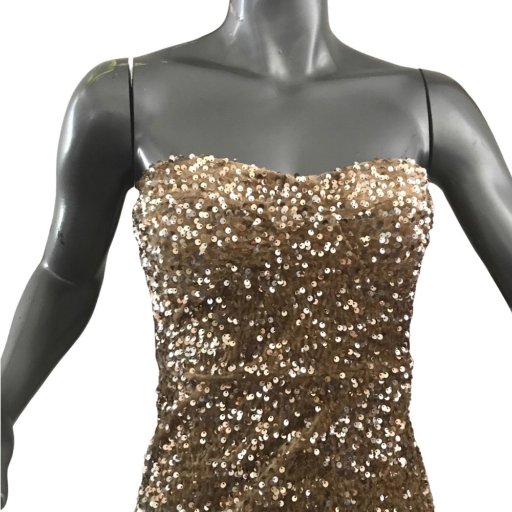 Fashion Nova Strapless Gold Sequined Maxi Dress